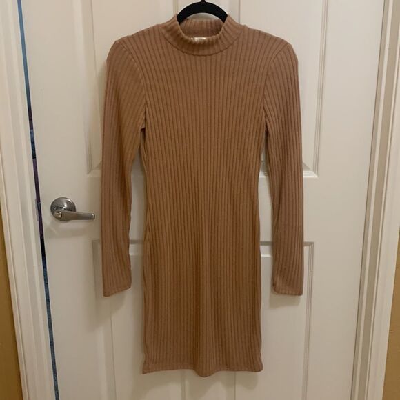 Nude Mock Neck Long Sleeve Dress - Picture 4 of 7